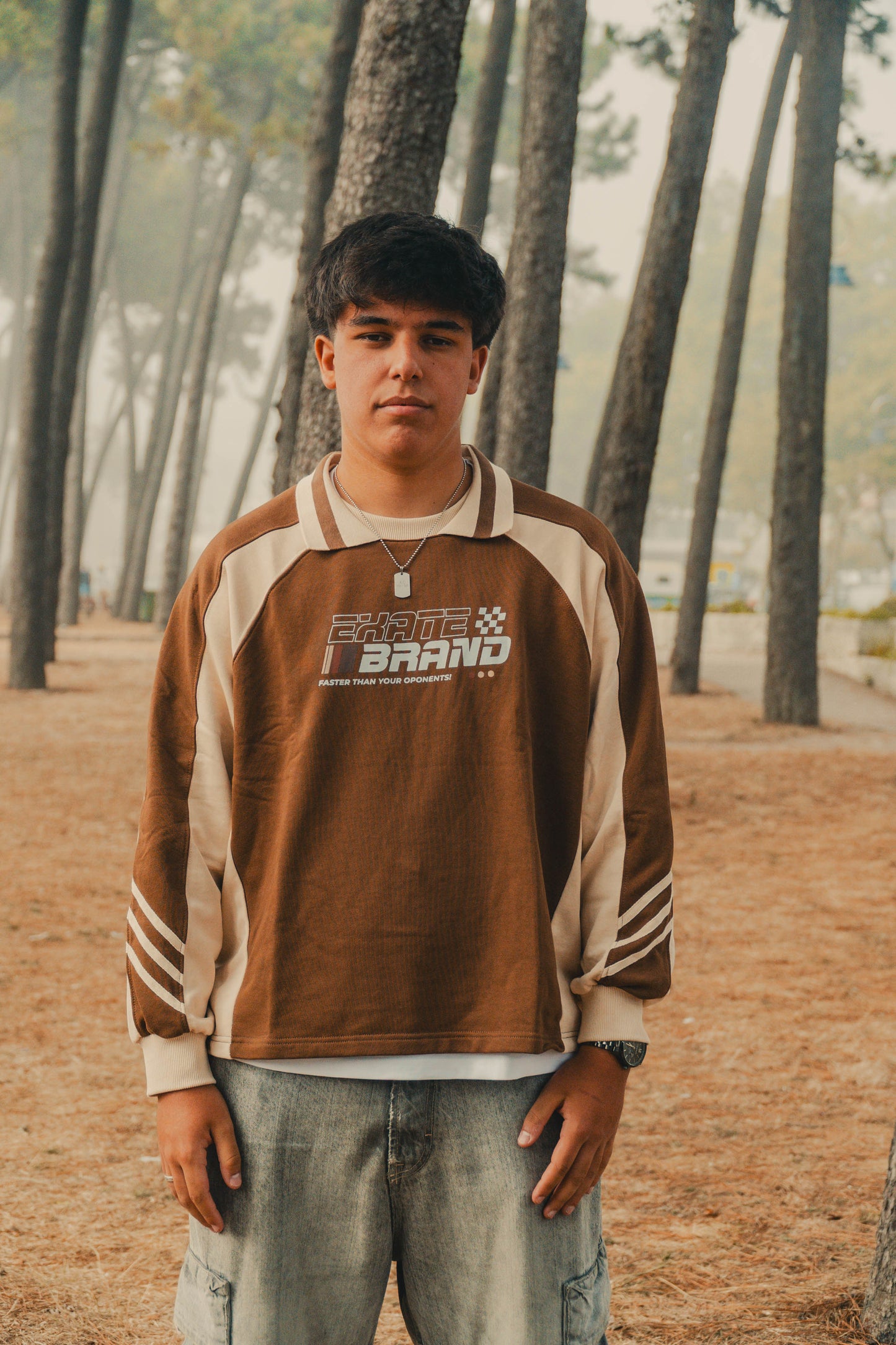 RACING BROWN POLO CREWNECK