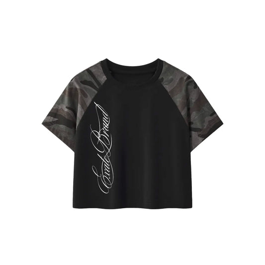 QUILL BLACK-CAMO CROP TEE